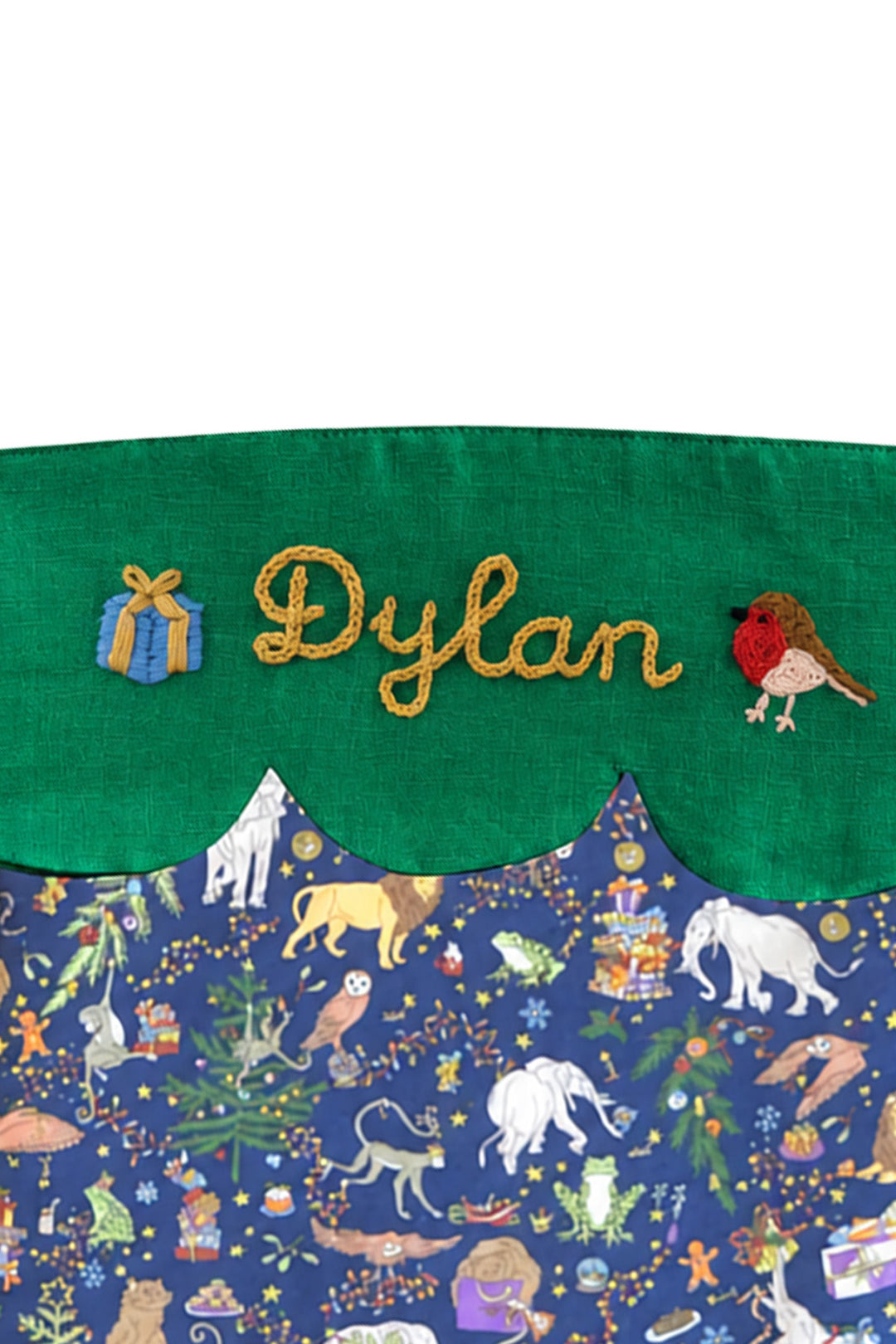 Coco & Wolf x Polly Wren Studios Embroidered Christmas Stocking made with Liberty Fabric CHRISTMAS