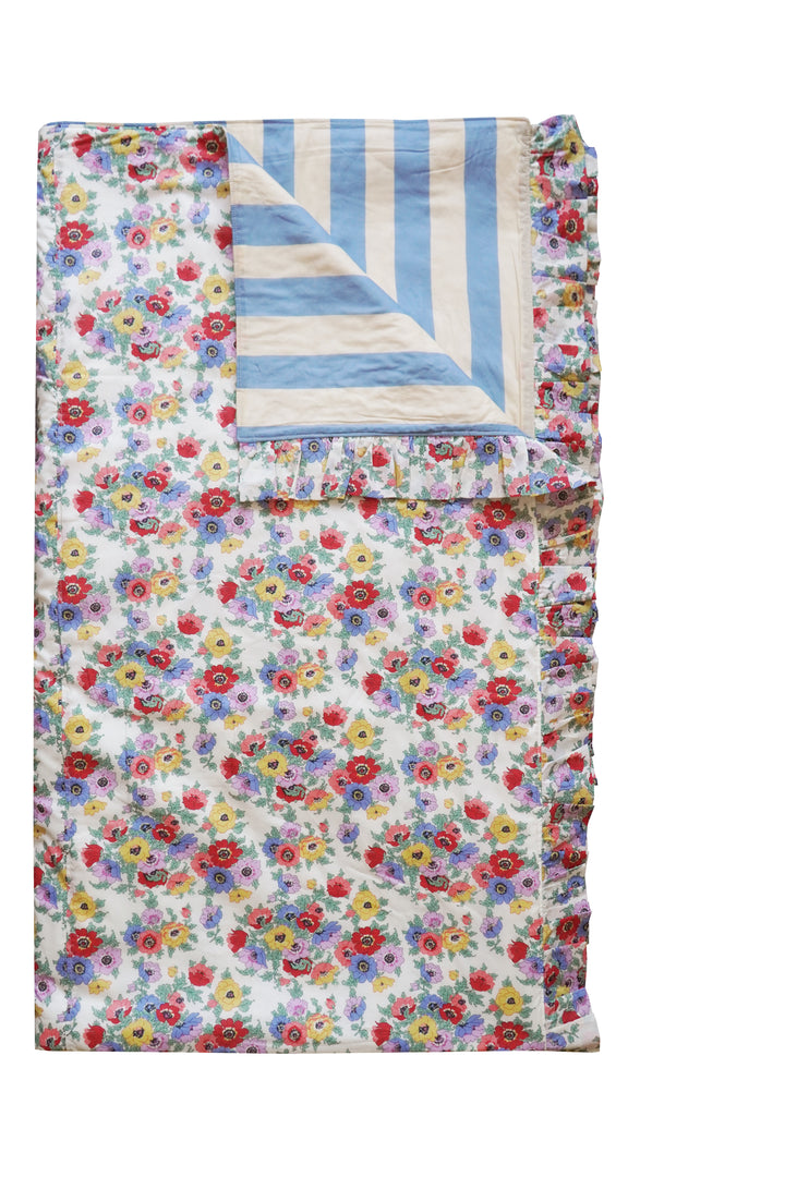 Reversible Ruffle Edge Bedspread made with Liberty Fabric VACATION STRIPE & MADELEINE