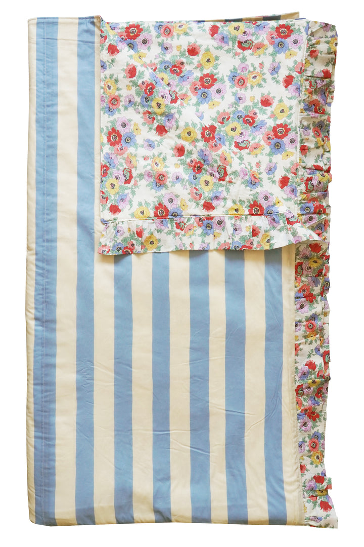Reversible Ruffle Edge Bedspread made with Liberty Fabric VACATION STRIPE & MADELEINE