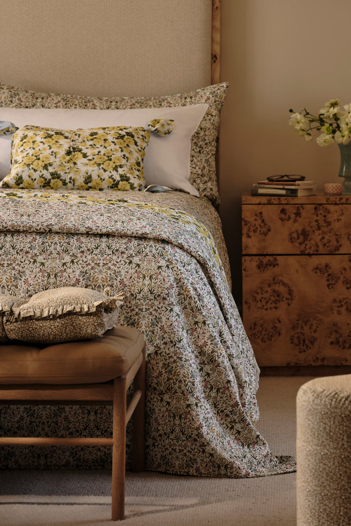 Reversible Stitch Border Bedspread made with Liberty Fabric TAPESTRY & CARLINE ROSE