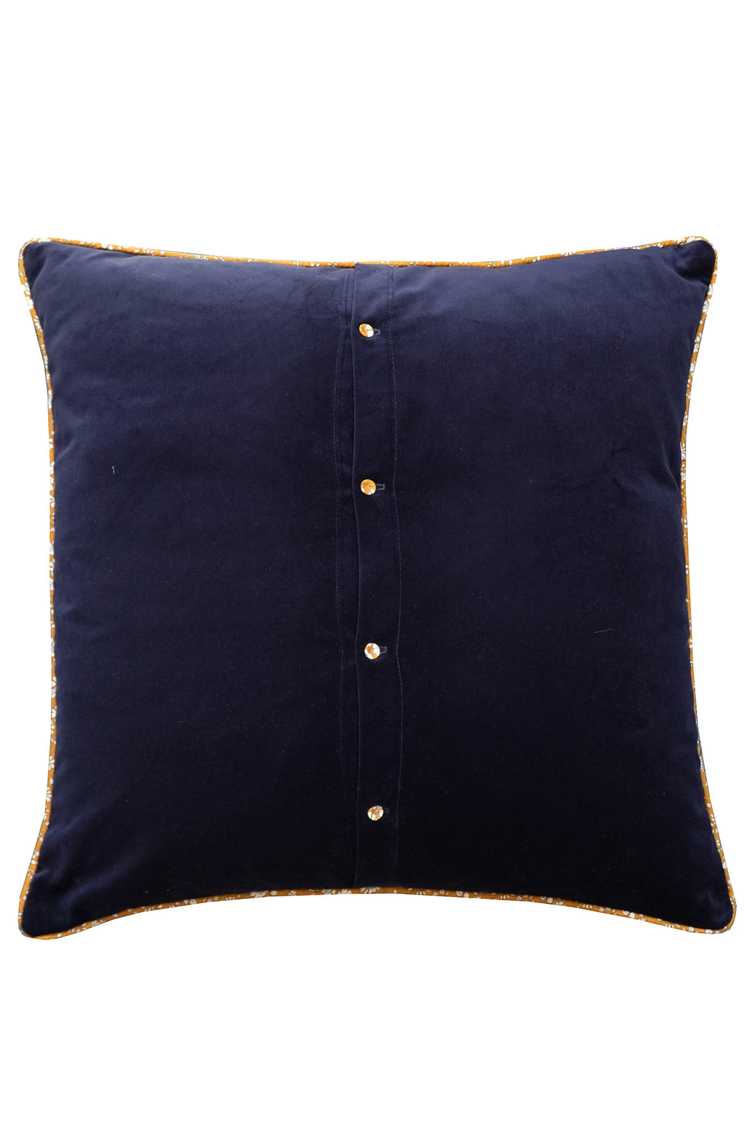 Piped Velvet Cushion made with Liberty Fabric CAPEL MUSTARD