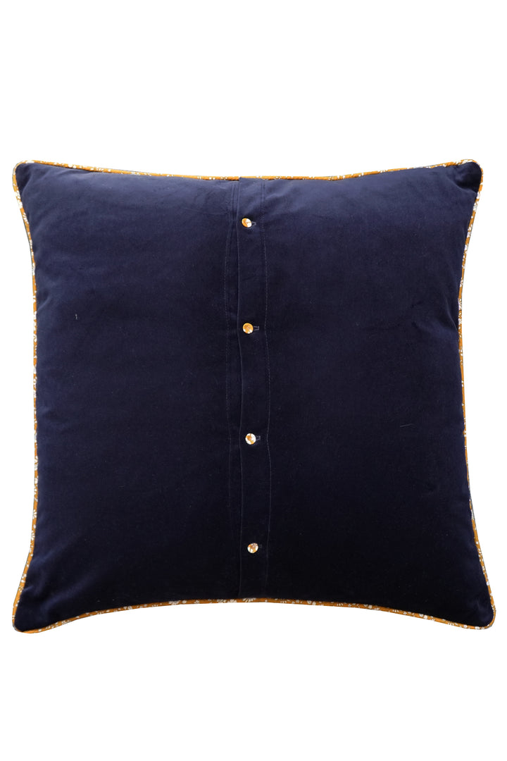 Piped Velvet Cushion made with Liberty Fabric CAPEL MUSTARD
