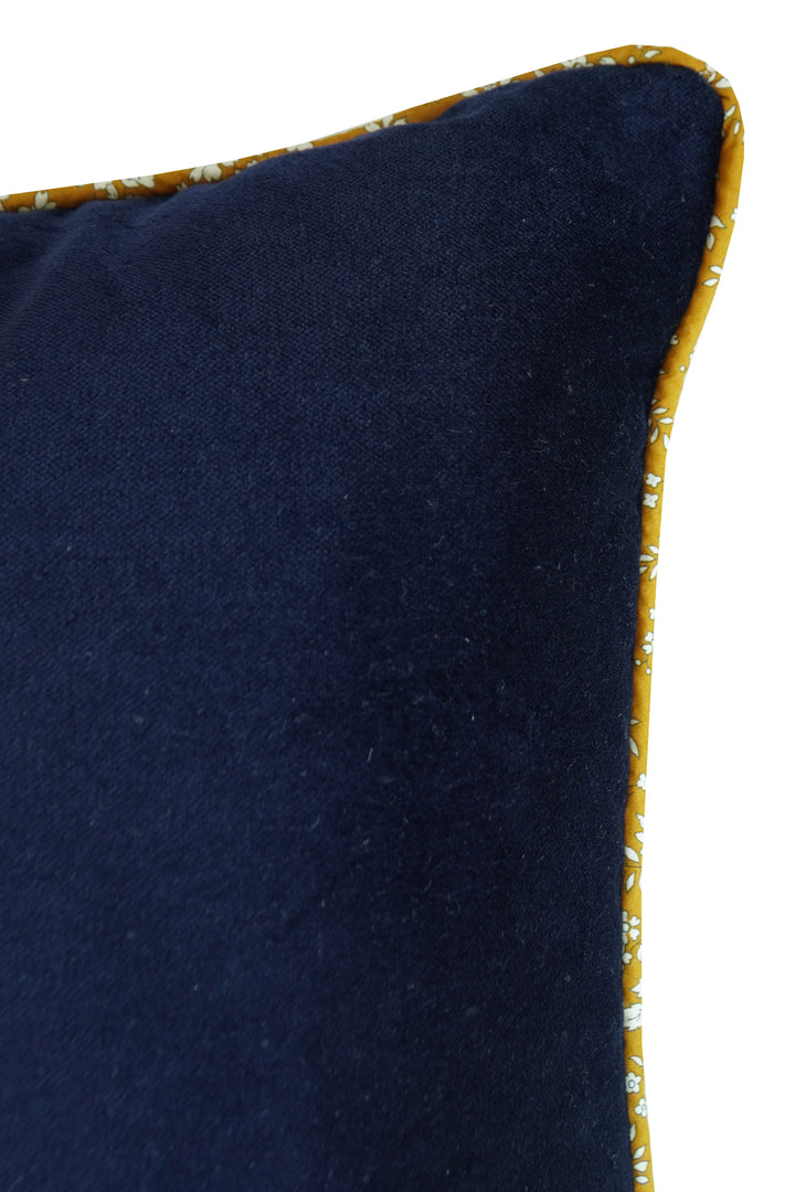 Piped Velvet Cushion made with Liberty Fabric CAPEL MUSTARD