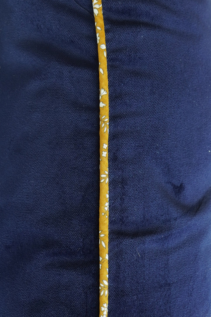 Piped Velvet Cushion made with Liberty Fabric CAPEL MUSTARD