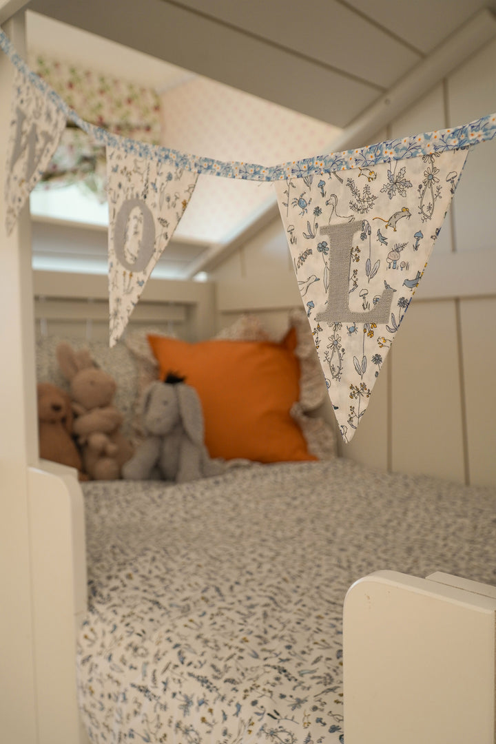 Bedding made with Liberty Fabric THEO BLUE