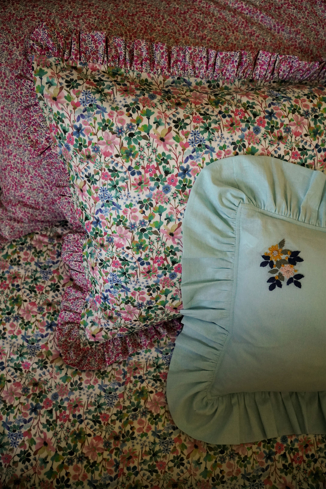 Frill Edge Pillowcase made with Liberty Fabric DREAMS OF SUMMER