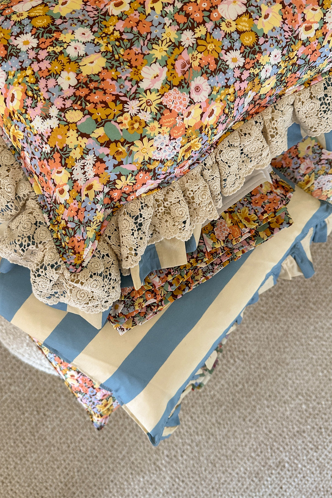Limited Edition Ruffle Bolster Lumbar Cushion made with Liberty Fabric THORPE