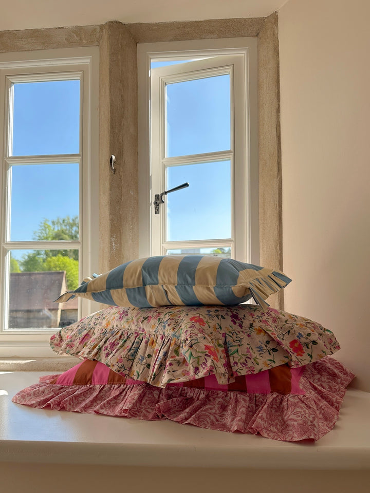 Oblong Ruffle Cushion made with Liberty Fabric VACATION STRIPE & SAMBOURNE