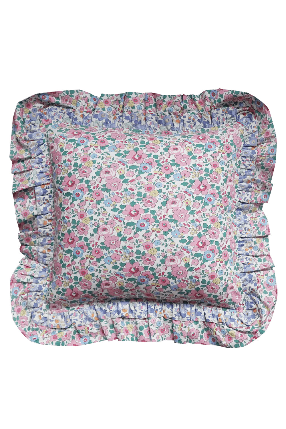 Double Ruffle Cushion made with Liberty Fabric BETSY BLOSSOM PINK