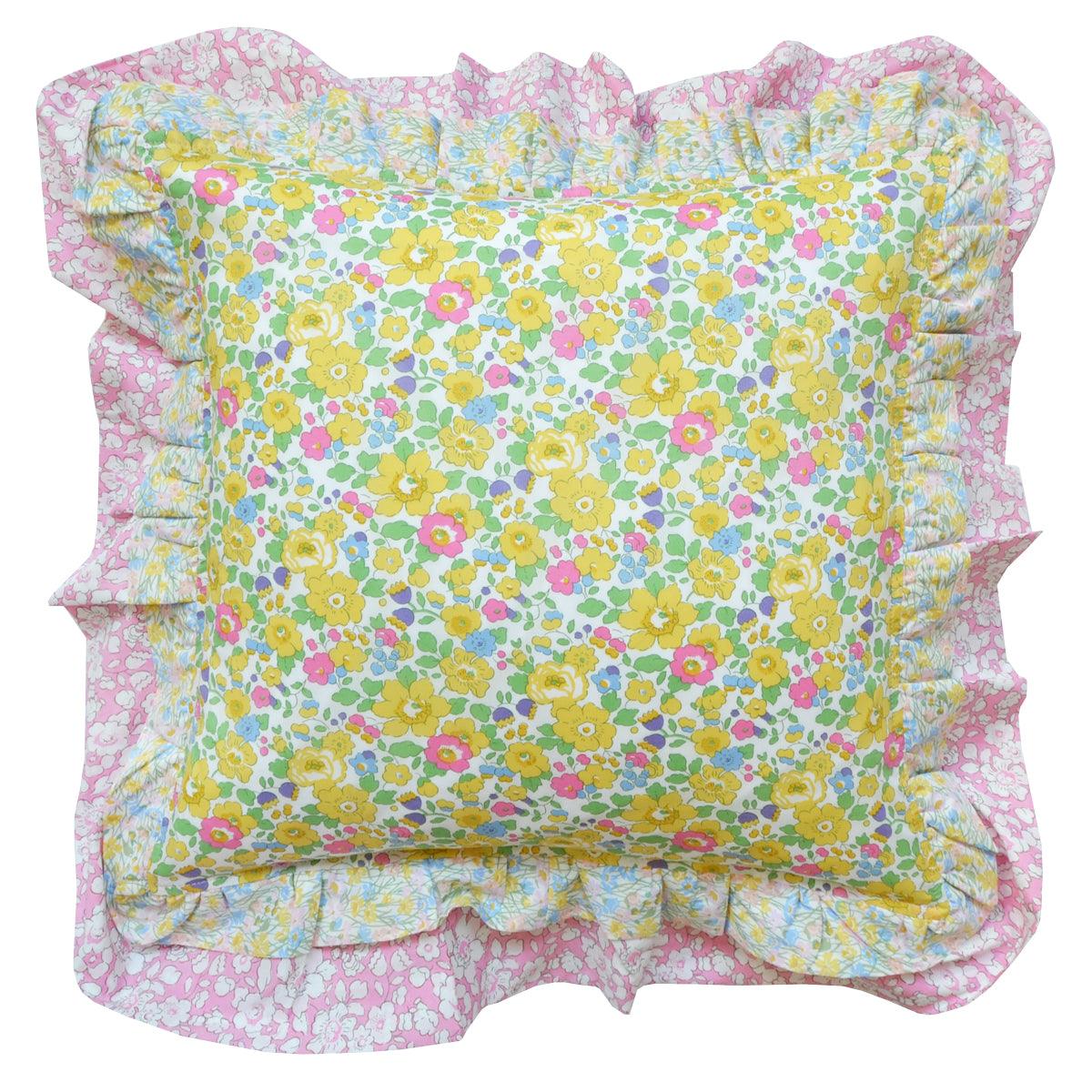 Double Ruffle Cushion made with Liberty Fabric BETSY CITRUS - Coco & Wolf
