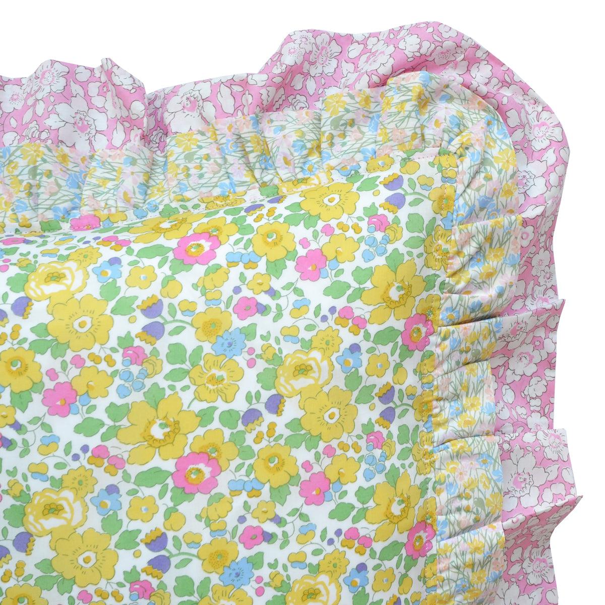 Double Ruffle Cushion made with Liberty Fabric BETSY CITRUS - Coco & Wolf