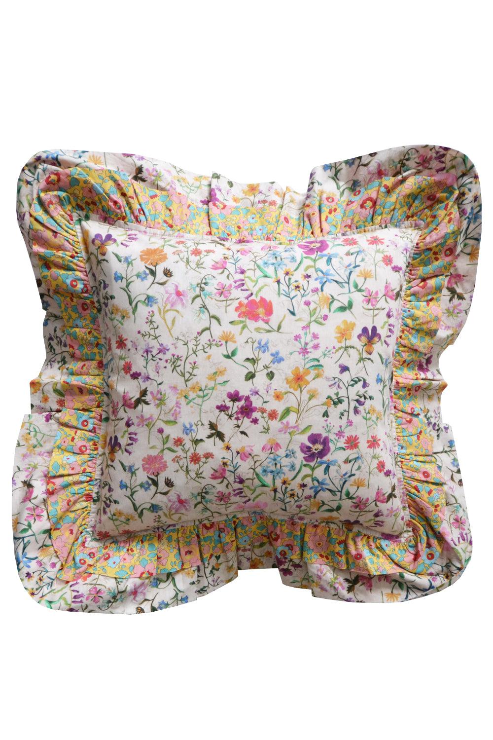 Double Ruffle Cushion made with Liberty Fabric LINEN GARDEN - Coco & Wolf
