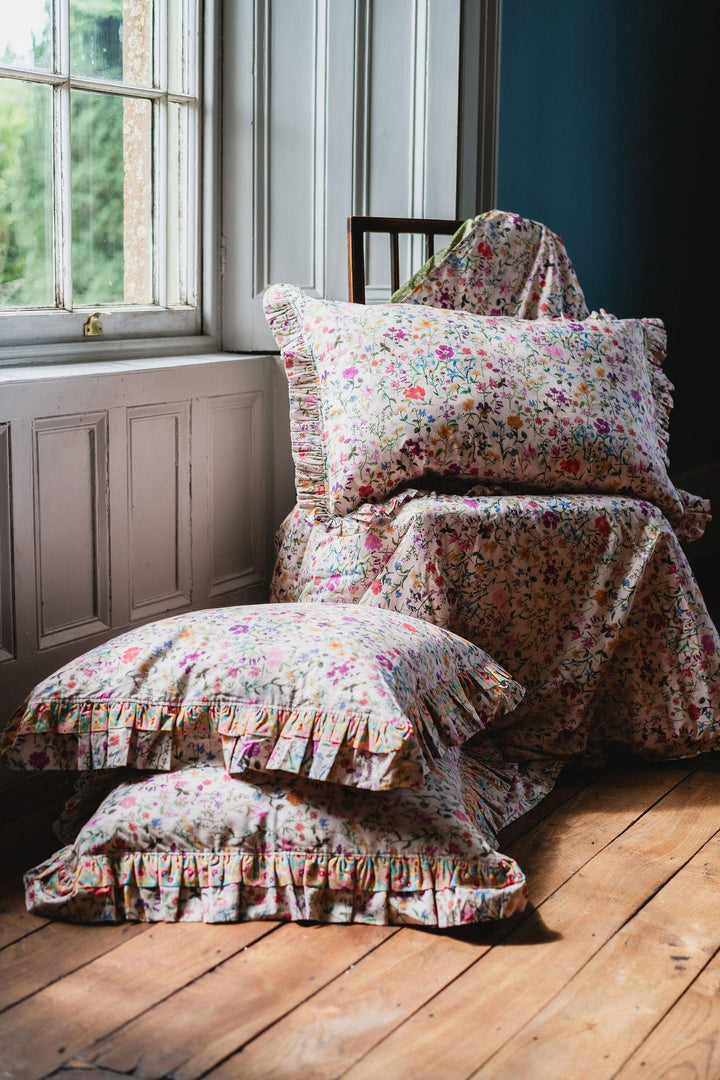 Double Ruffle Cushion made with Liberty Fabric LINEN GARDEN - Coco & Wolf