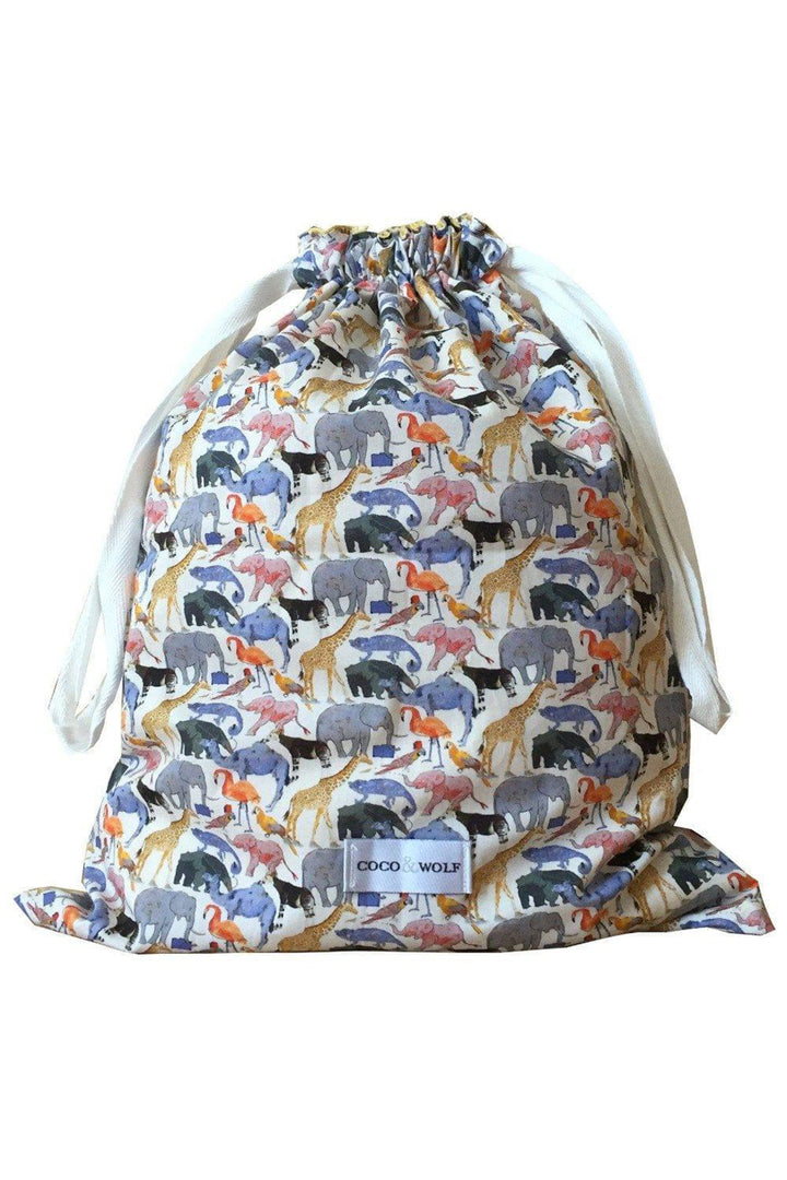 Drawstring Bag made with Liberty Fabric QUEUE FOR THE ZOO