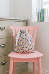 Drawstring Bag made with Liberty Fabric QUEUE FOR THE ZOO - Coco & Wolf
