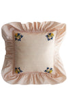 Embroidered Ruffle Cushion made with Striped Liberty Fabric ELEMENTS PINK
