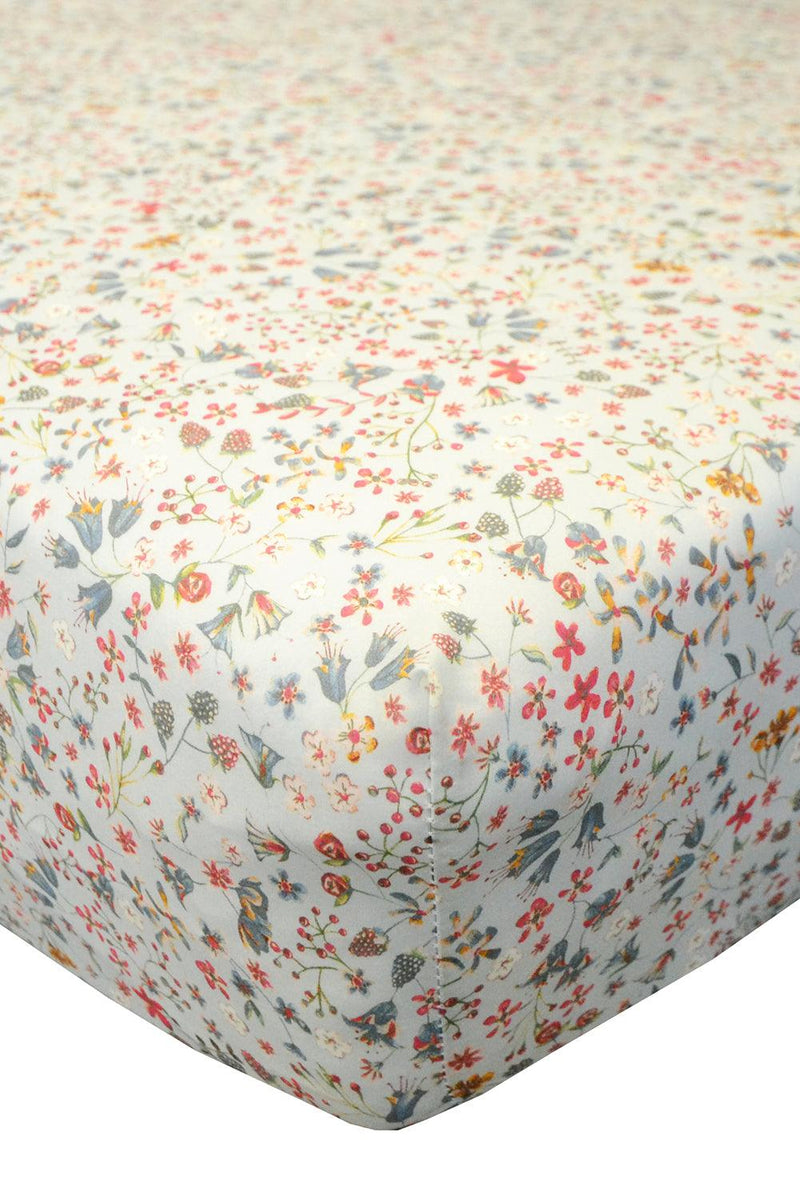 Fitted Sheet made with Liberty Fabric DONNA LEIGH SILVER - Coco & Wolf