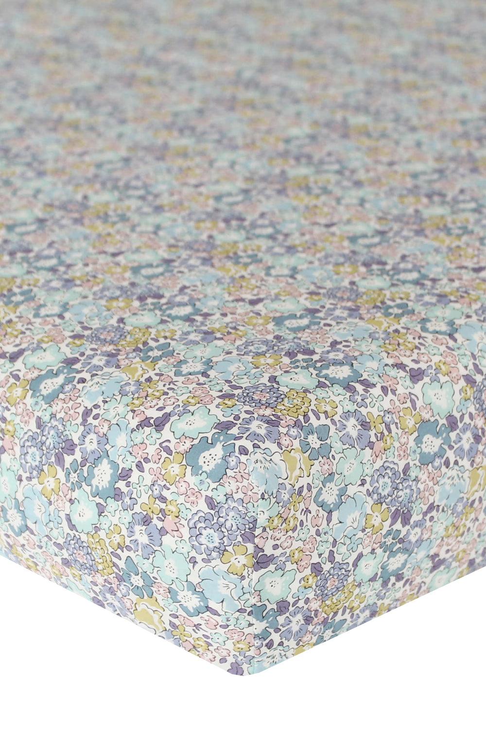 Fitted Sheet made with Liberty Fabric MICHELLE SEA GREEN - Coco & Wolf