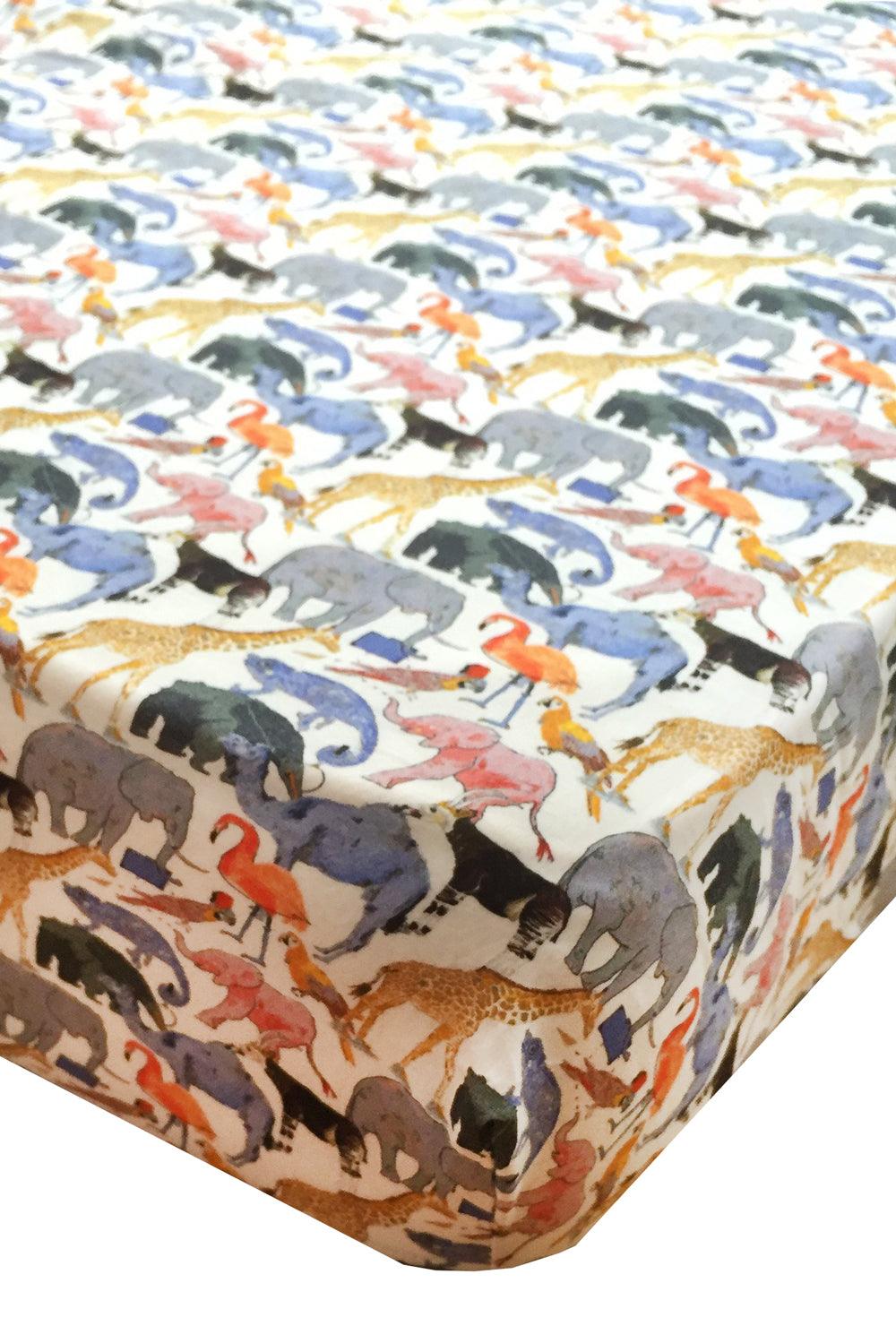 Fitted Sheet made with Liberty Fabric QUEUE FOR THE ZOO - Coco & Wolf