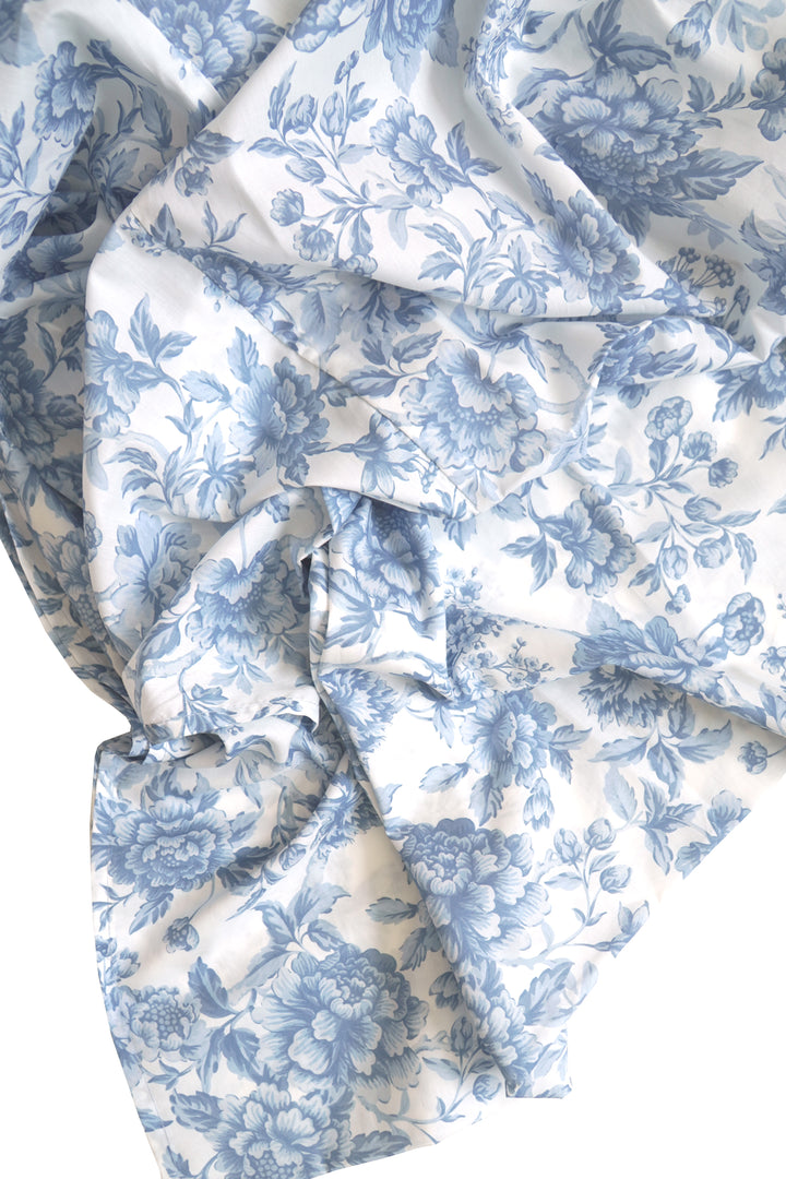 Bridgerton Flat Top Sheet made with Liberty Fabric REGENCY TRAIL CHINA BLUE