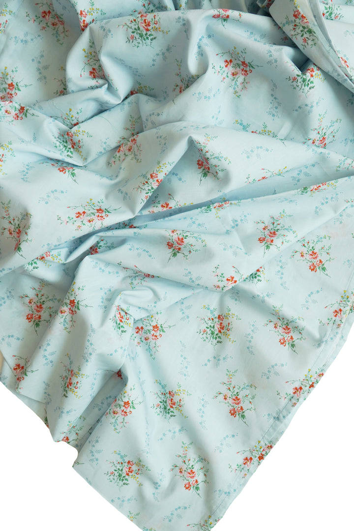 Bridgerton Flat Top Sheet made with Liberty Fabric GARDEN BLOOMS BLUE