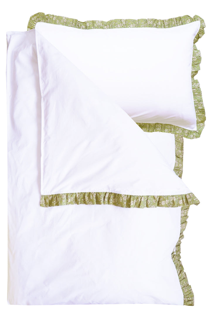 Frill Edge White Bedding made with Liberty Fabric CAPEL PISTACHIO