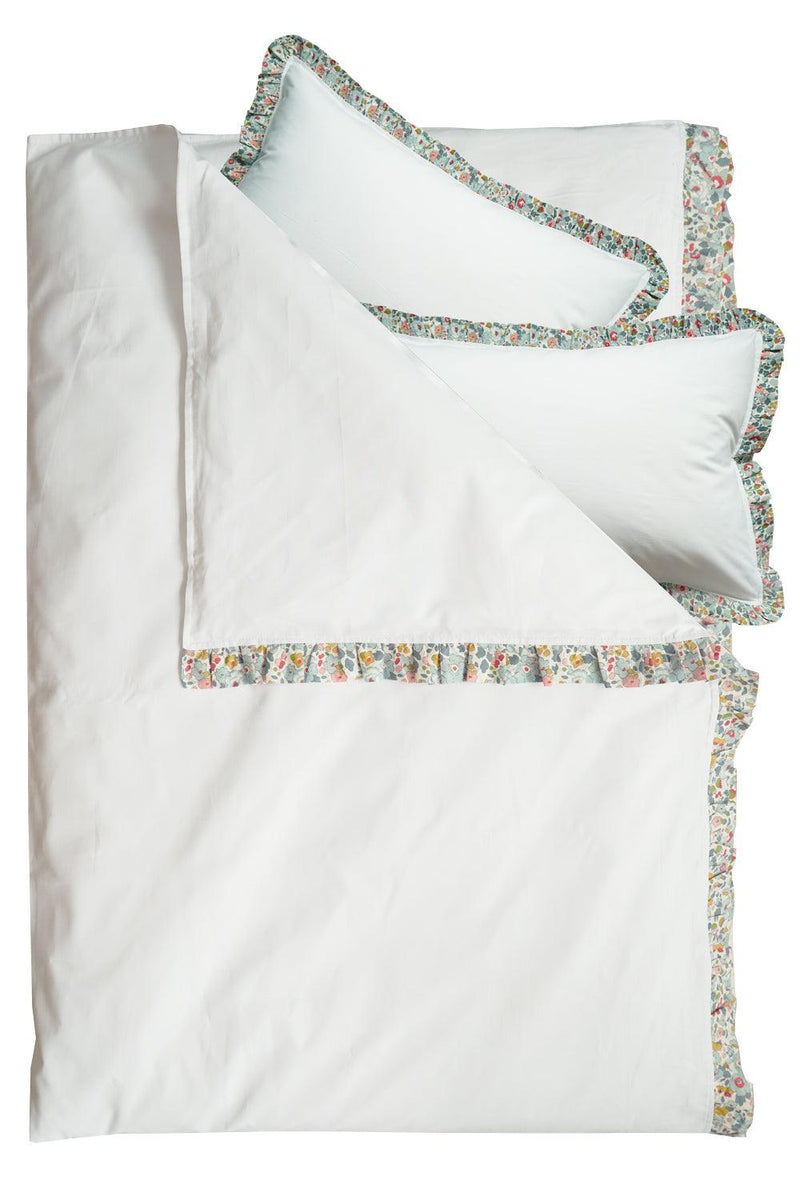 Bedding in White made with Liberty Fabric BETSY GREY