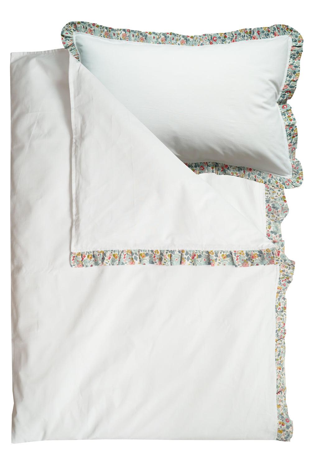 Bedding in White made with Liberty Fabric BETSY GREY