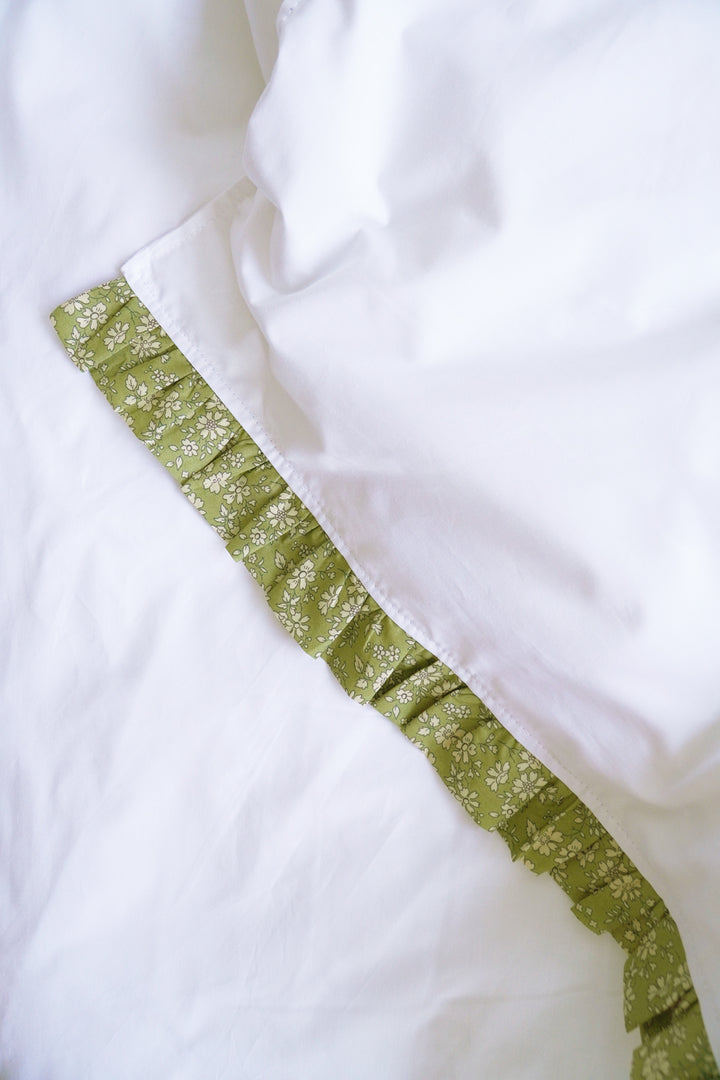 Frill Edge White Bedding made with Liberty Fabric CAPEL PISTACHIO