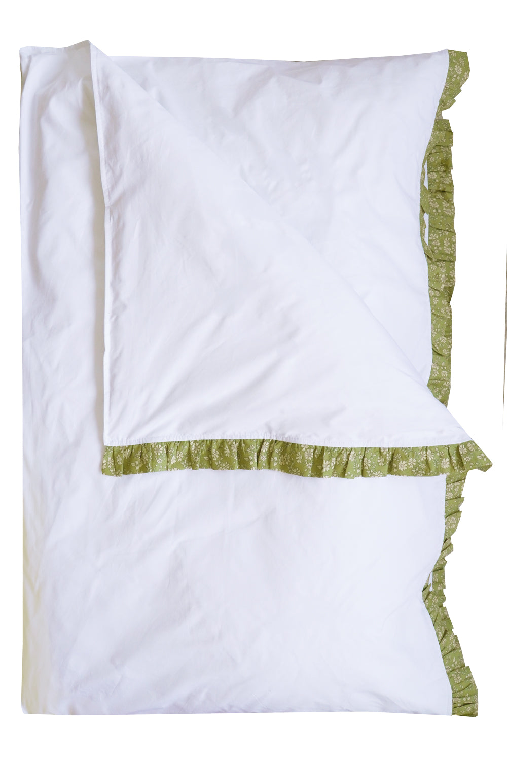 Frill Edge White Bedding made with Liberty Fabric CAPEL PISTACHIO