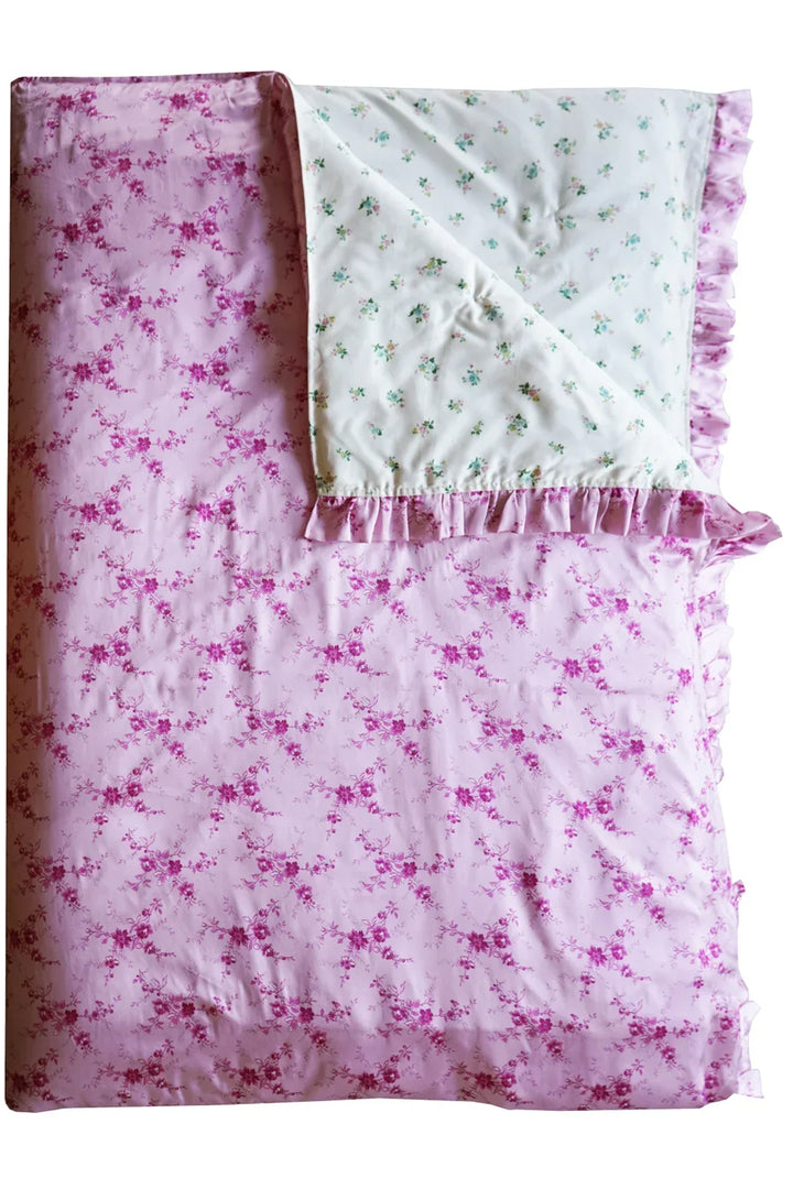 Reversible Ruffle Edge Heirloom Quilt made with Liberty Fabrics & Bridgerton AMELIE LUISE PINK & POSY CORSAGE YELLOW