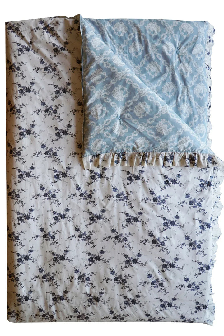 Reversible Ruffle-Edge Heirloom Quilt made with Liberty Fabrics & Bridgerton AMELIE LUISE & GARLAND HAMPERS