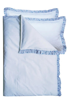 Frill-Edge White Duvet Set made with Liberty Fabrics & Bridgerton POSY CORSAGE BLUE