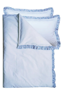 Frill-Edge White Duvet Set made with Liberty Fabrics & Bridgerton POSY CORSAGE BLUE