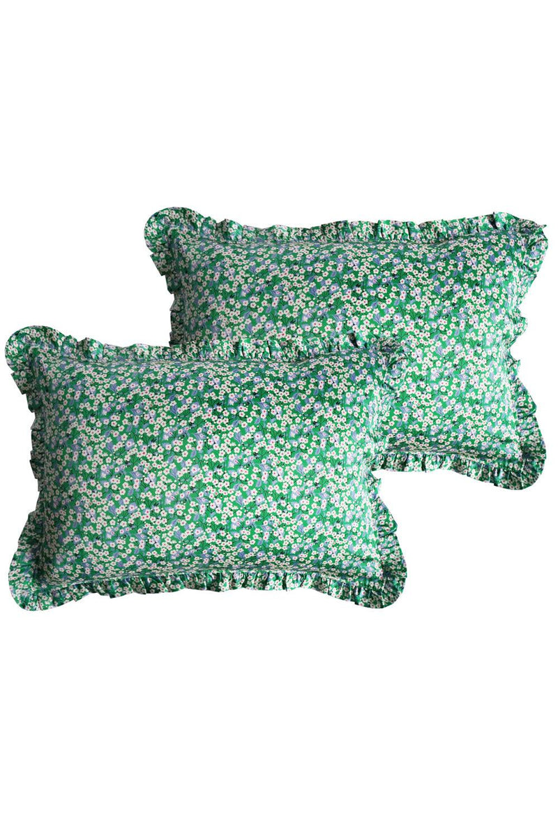 Frill Silk Pillowcase made with Liberty Fabric MITSI EMERALD - Coco & Wolf