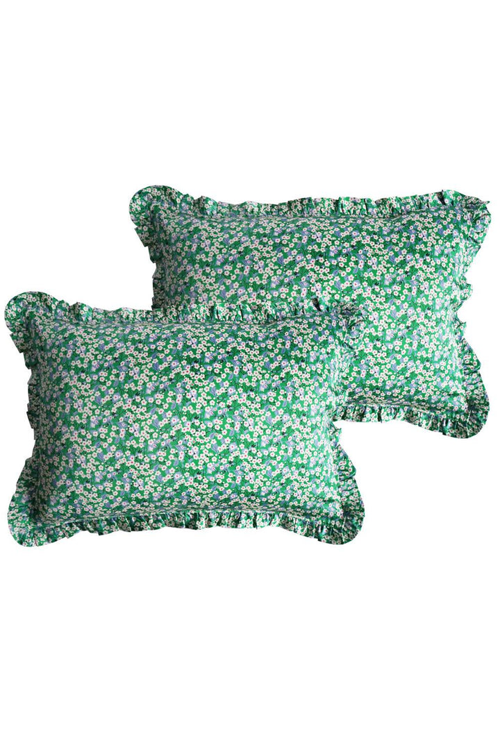 Frill Silk Pillowcase made with Liberty Fabric MITSI EMERALD - Coco & Wolf