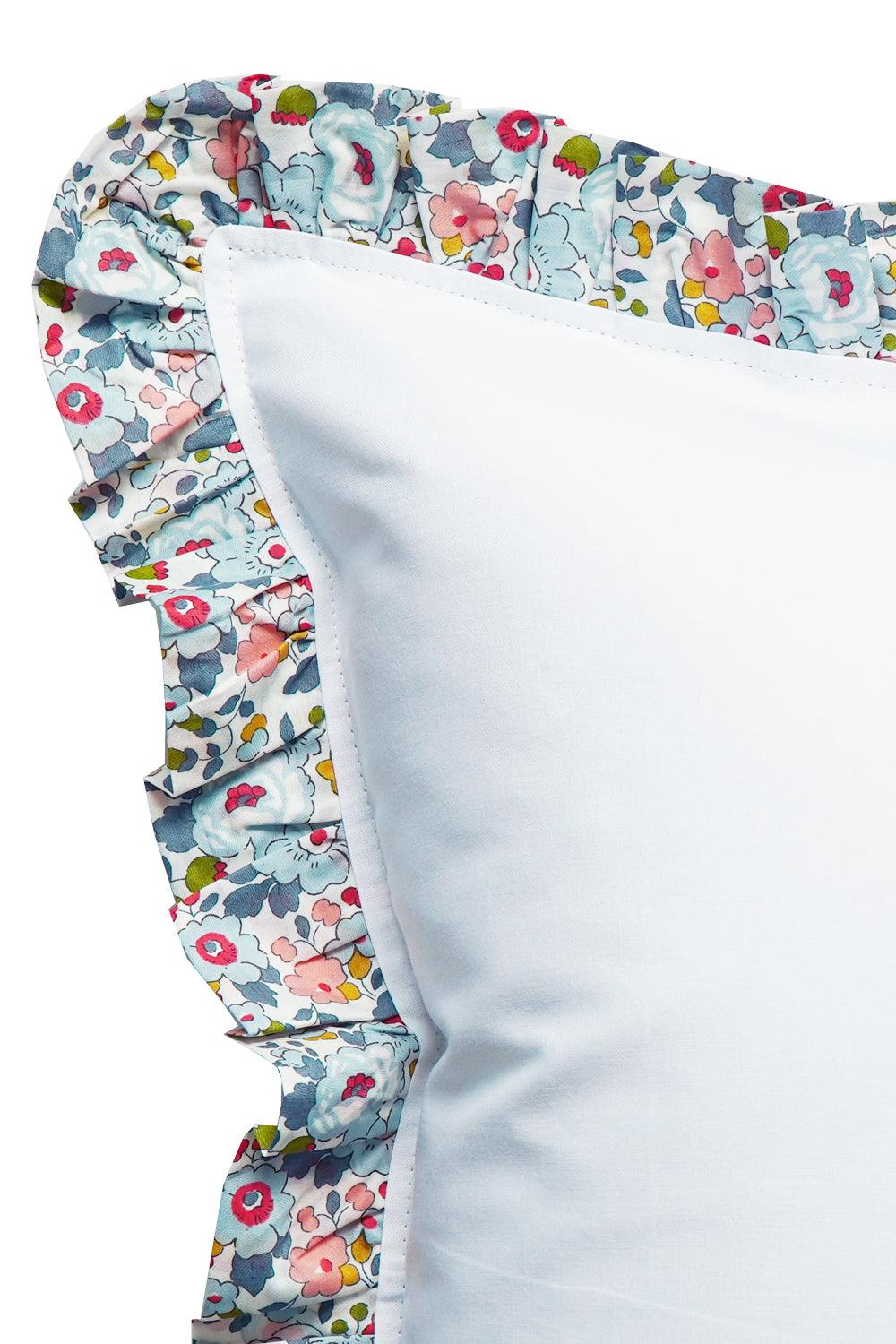 Gathered Edge Pillowcase in White with Liberty Fabric BETSY GREY