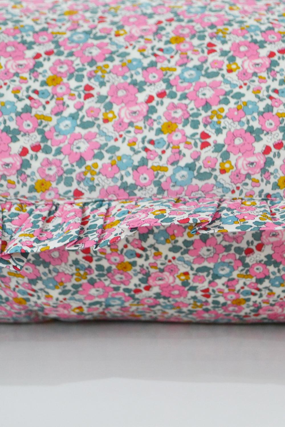 Gathered Edge Pillowcase made with Liberty Fabric BETSY ANN PINK - Coco & Wolf