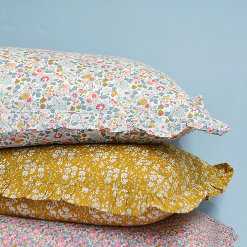 Gathered Edge Pillowcase made with Liberty Fabric BETSY GREY - Coco & Wolf