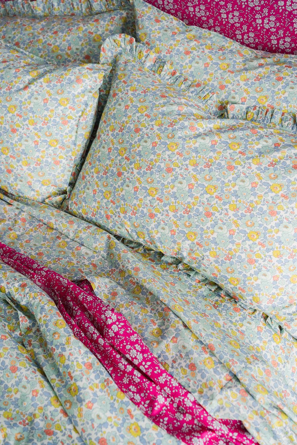 Gathered Edge Pillowcase made with Liberty Fabric BETSY SAGE - Coco & Wolf