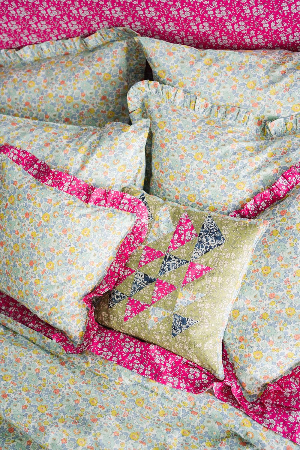 Gathered Edge Pillowcase made with Liberty Fabric CAPEL FUCHSIA - Coco & Wolf