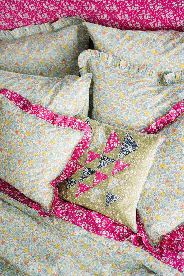 Gathered Edge Pillowcase made with Liberty Fabric CAPEL FUCHSIA - Coco & Wolf