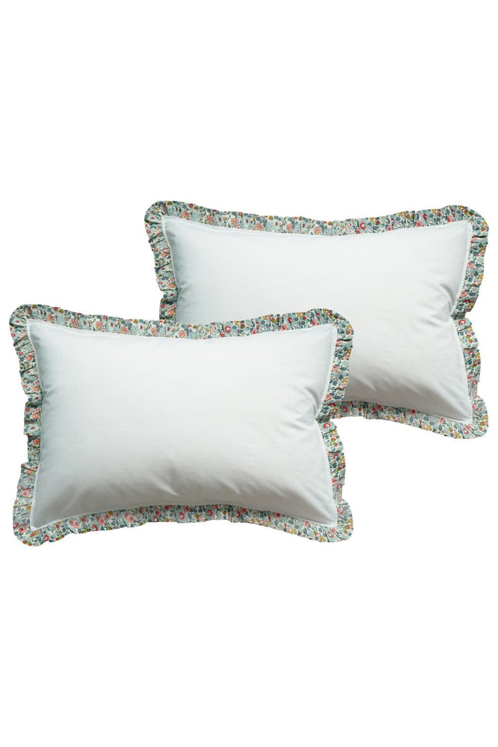 Frill Edge White Pillowcase made with Liberty Fabric BETSY GREY