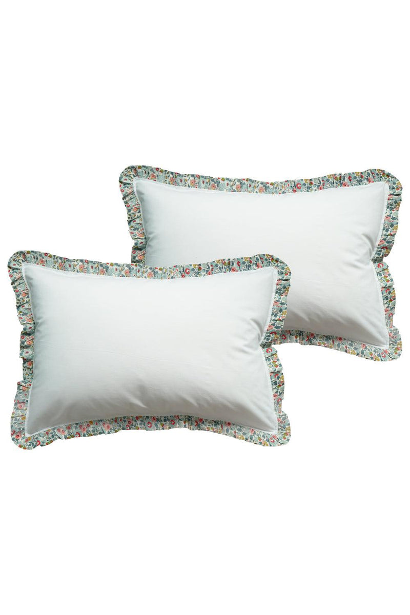 Gathered Edge Pillowcase in White with Liberty Fabric BETSY GREY