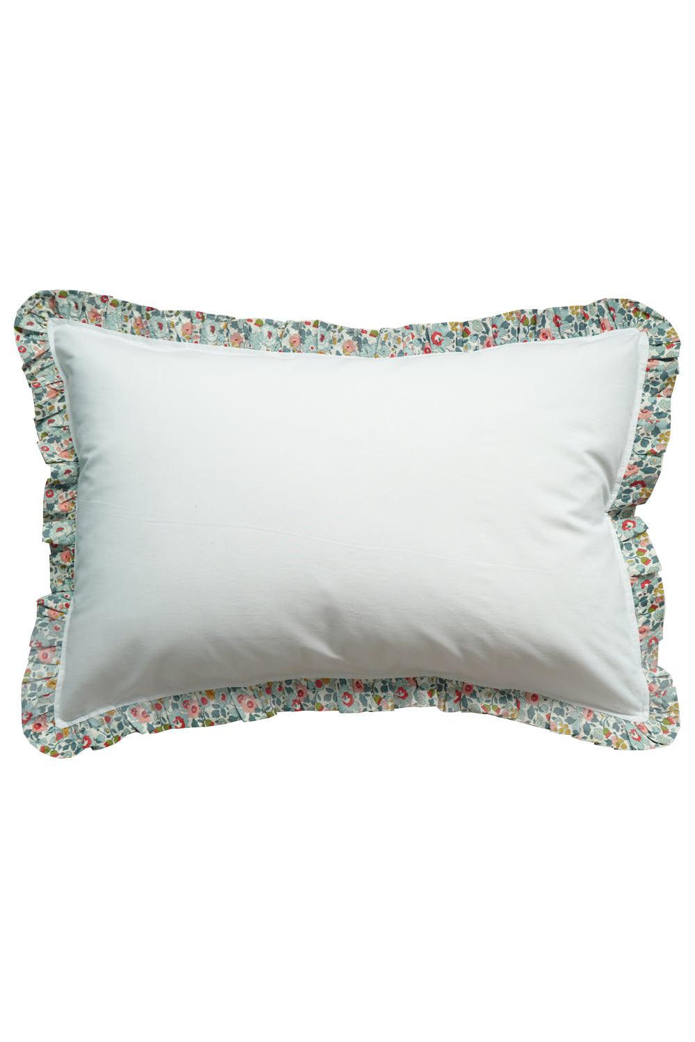 Gathered Edge Pillowcase in White with Liberty Fabric BETSY GREY