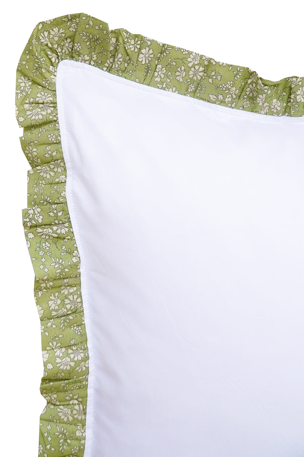 Frill Edge White Bedding made with Liberty Fabric CAPEL PISTACHIO