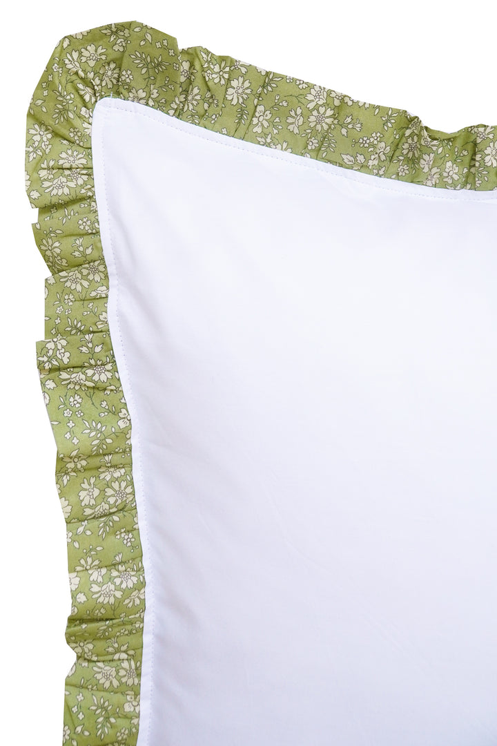 Frill Edge White Pillowcase made with Liberty Fabric CAPEL PISTACHIO