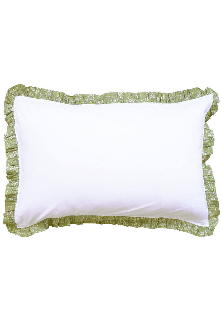 Frill Edge White Bedding made with Liberty Fabric CAPEL PISTACHIO