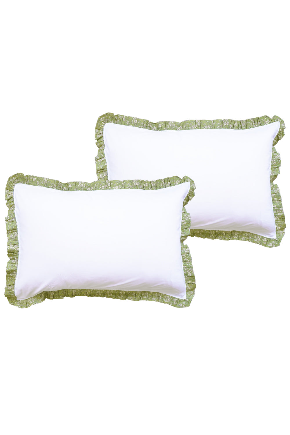 Frill Edge White Bedding made with Liberty Fabric CAPEL PISTACHIO