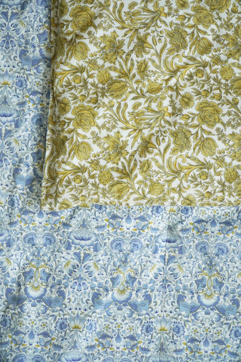 Reversible Heirloom Quilt made with Liberty Fabric LODDEN CHINA BLUE & SAMBOURNE YELLOW